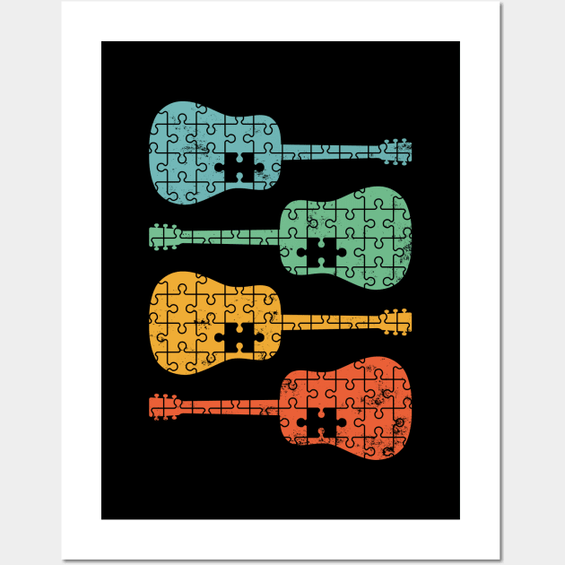 Acoustic Guitar Puzzle Cool Retro Colors Wall Art by nightsworthy